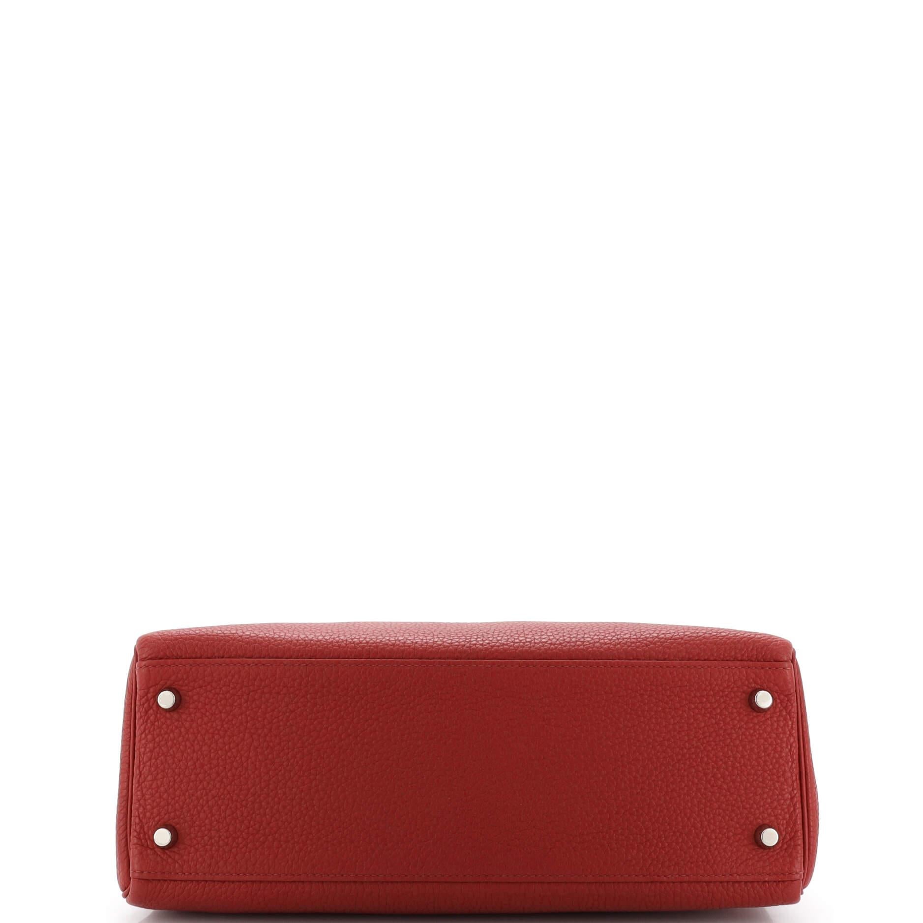 Women's or Men's Hermes Kelly Handbag Rouge Garance Togo with Palladium Hardware 32 For Sale