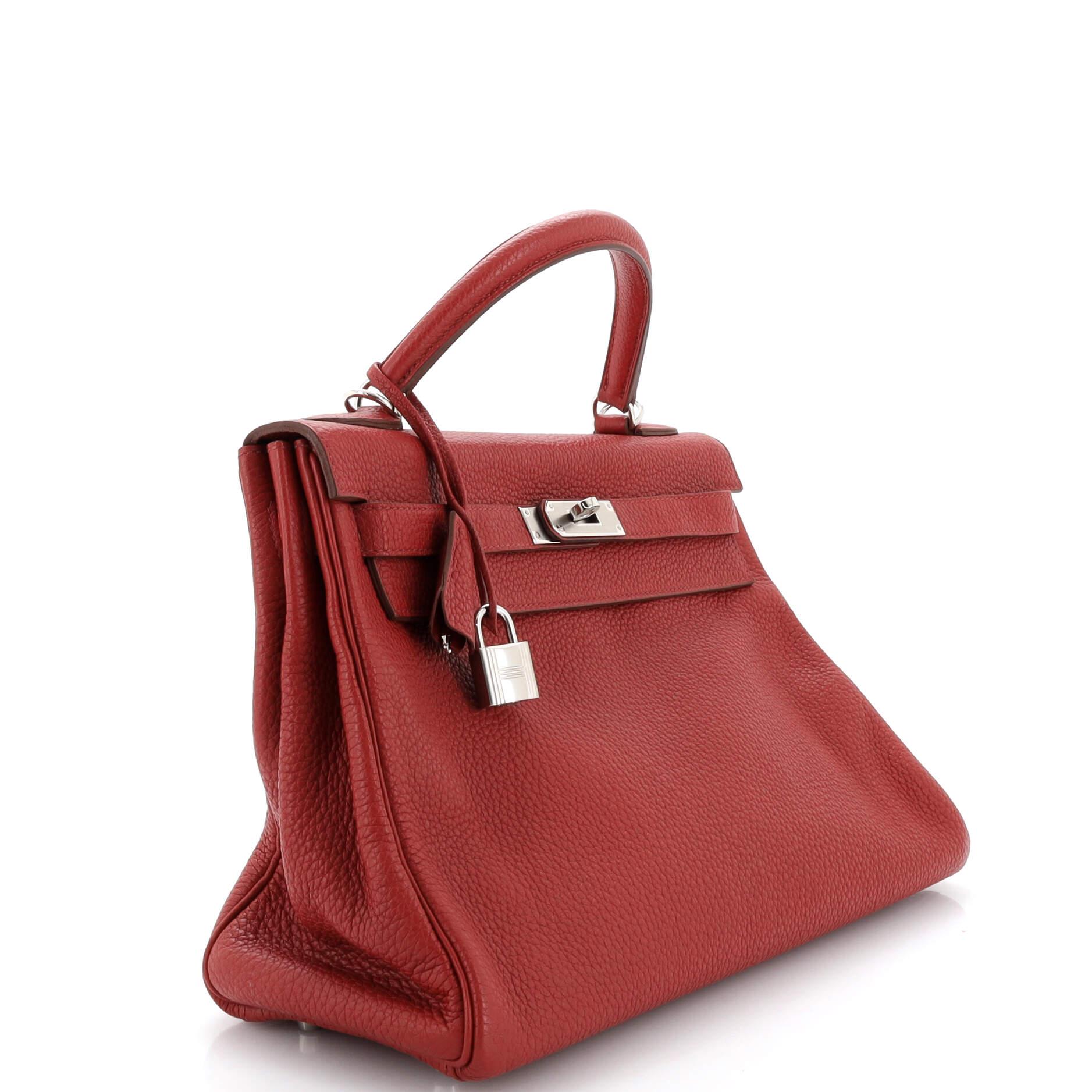 Hermes Kelly Handbag Rouge Garance Togo with Palladium Hardware 32 For Sale 5