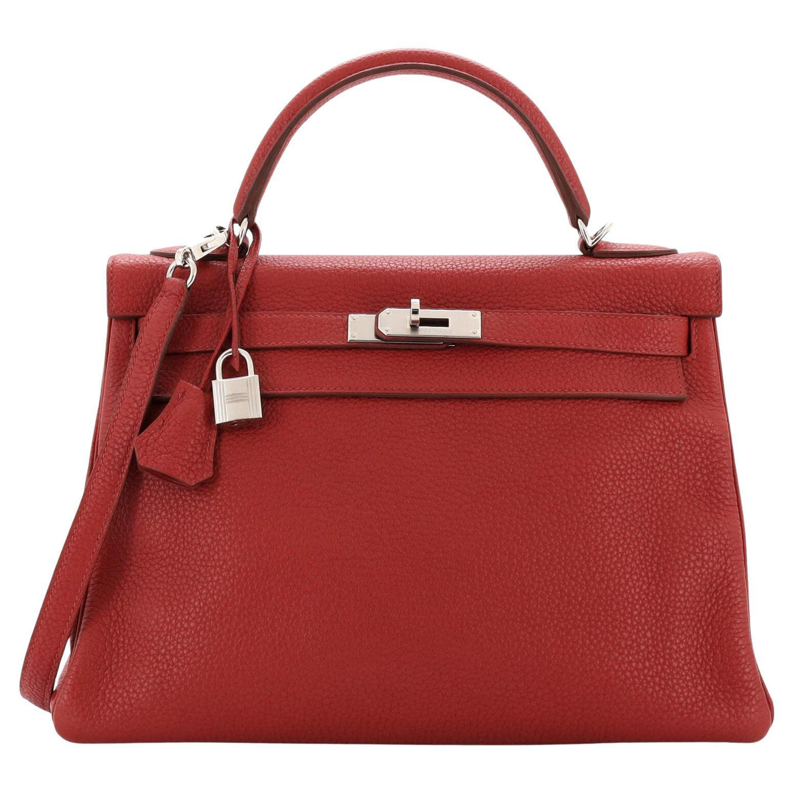 Hermes Kelly Handbag Rouge Garance Togo with Palladium Hardware 32 For Sale