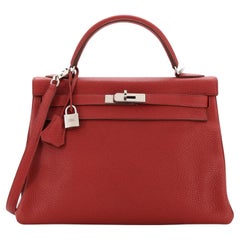Hermes Kelly Handbag Rouge Garance Togo with Palladium Hardware 32