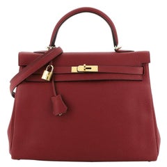 Hermes Kelly Handbag Rouge Grenat Clemence with Gold Hardware 35
