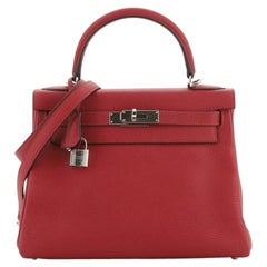 Hermes Kelly Handbag Rouge Grenat Clemence with Palladium Hardware 28