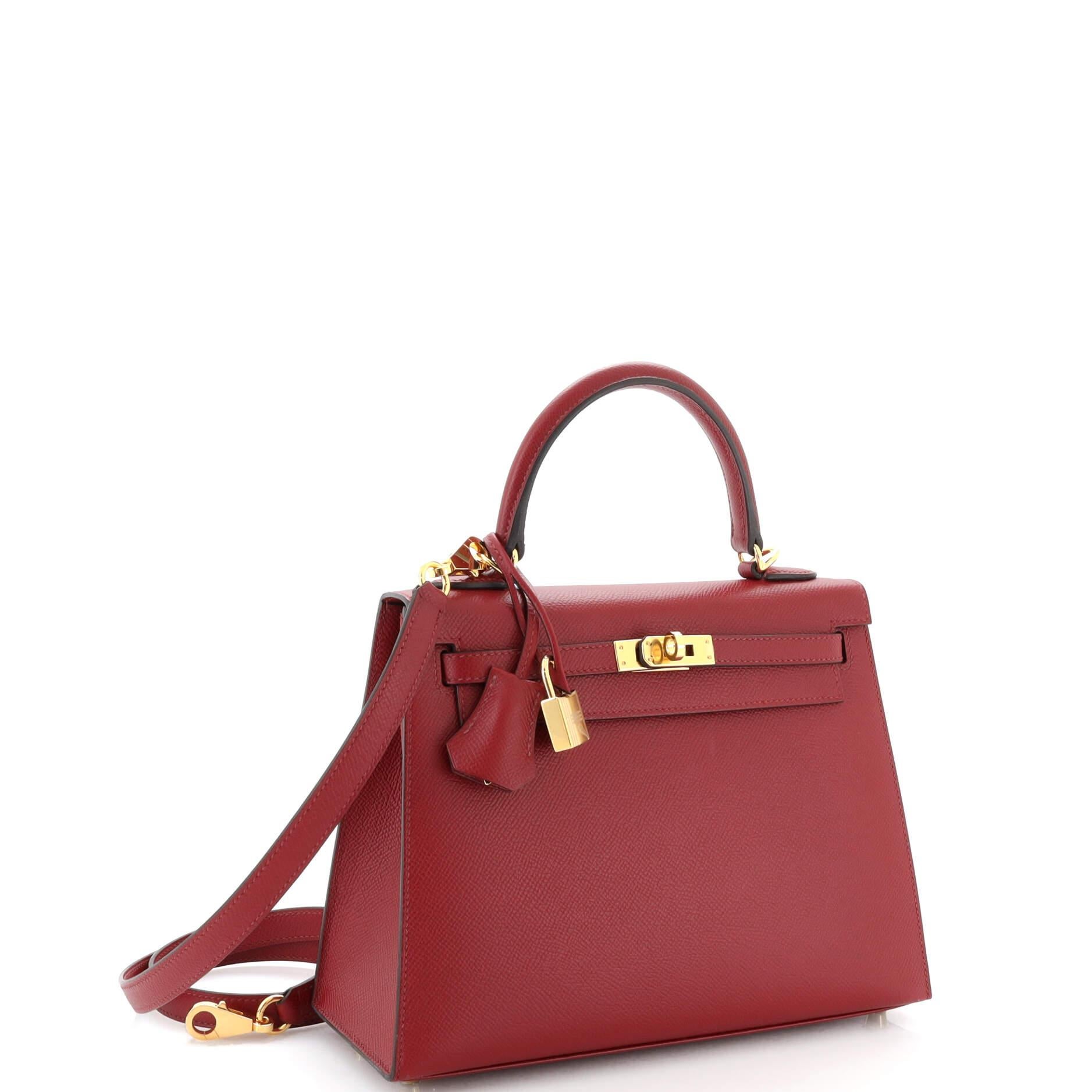 Hermes Kelly Handbag Rouge Grenat Epsom with Gold Hardware 25 In Good Condition In NY, NY
