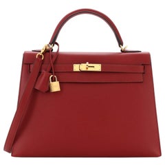 Hermes Kelly Handbag Rouge Grenat Epsom with Gold Hardware 32
