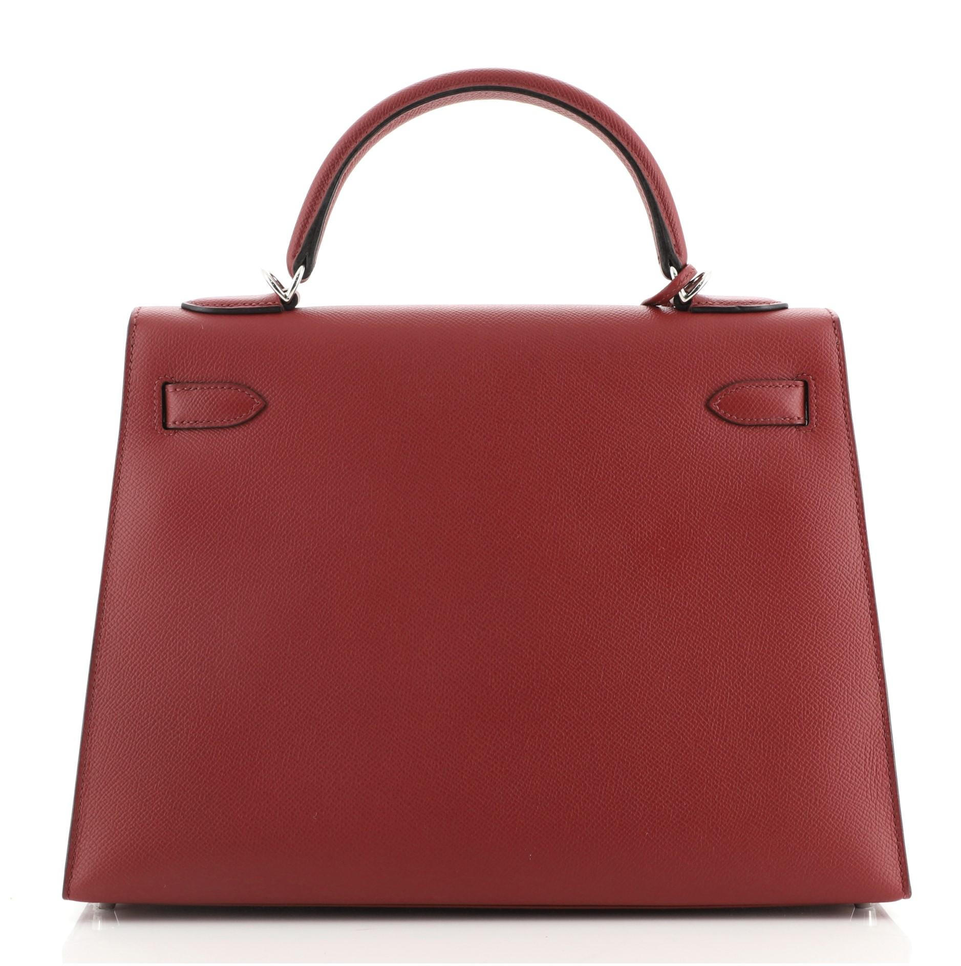 Hermes Kelly Handbag Rouge Grenat Epsom with Palladium Hardware 32 In Good Condition In NY, NY