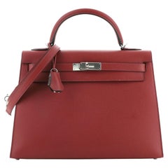 Hermes Kelly Handbag Rouge Grenat Epsom with Palladium Hardware 32