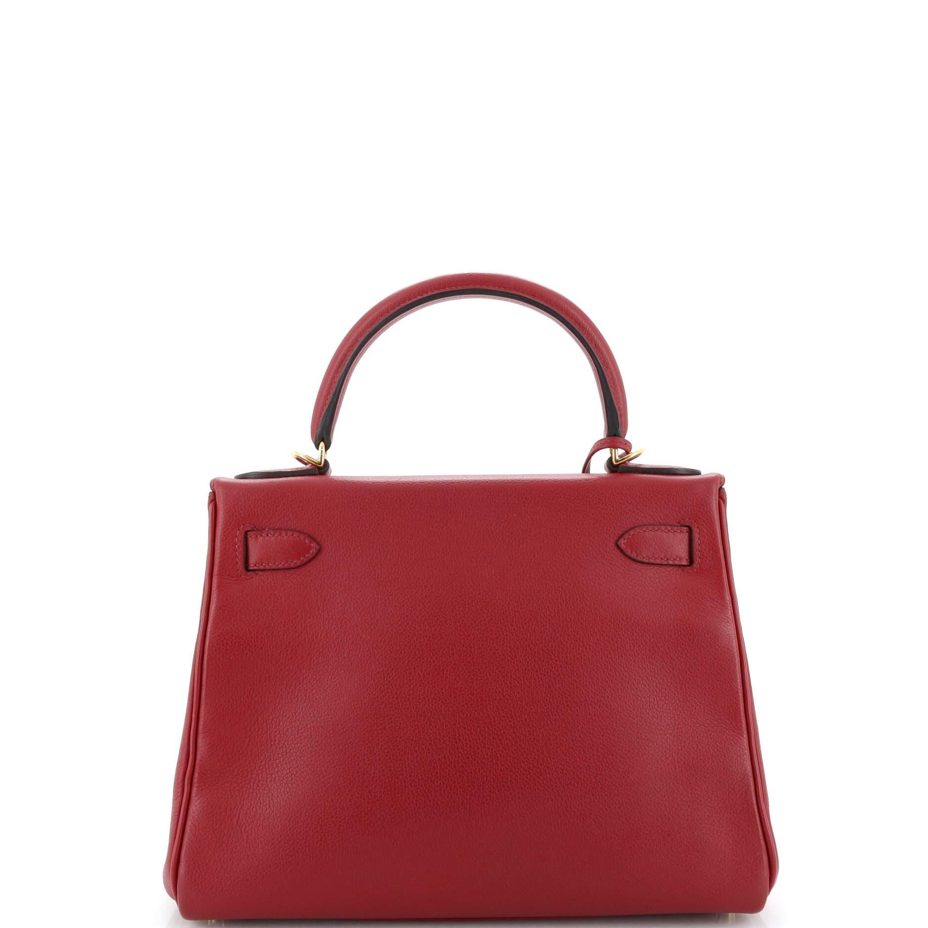 Women's or Men's Hermes Kelly Handbag Rouge Grenat Evercolor with Gold Hardware 28 For Sale
