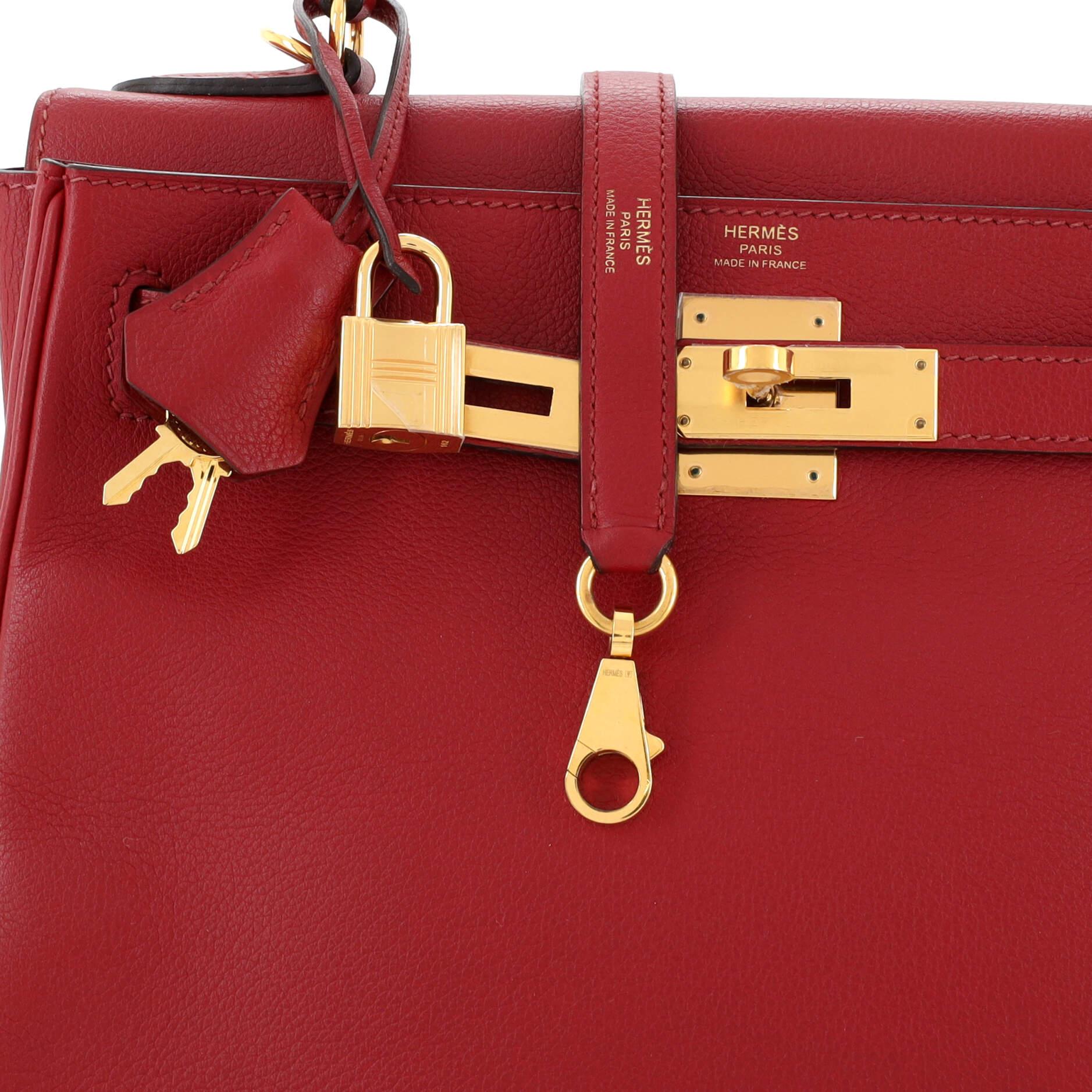 Hermes Kelly Handbag Rouge Grenat Evercolor with Gold Hardware 28 For Sale 3