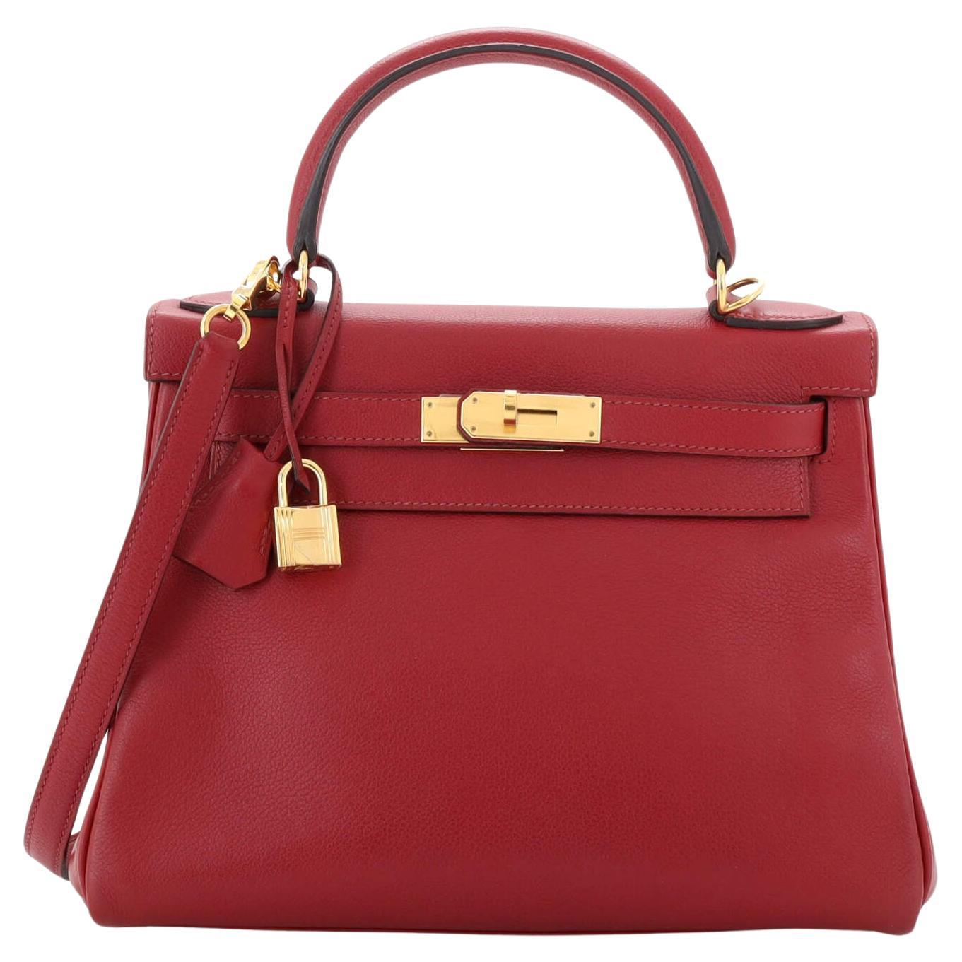 Hermes Kelly Handbag Rouge Grenat Evercolor with Gold Hardware 28 For Sale