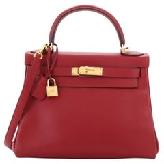 Hermes Kelly Handbag Rouge Grenat Evercolor with Gold Hardware 28