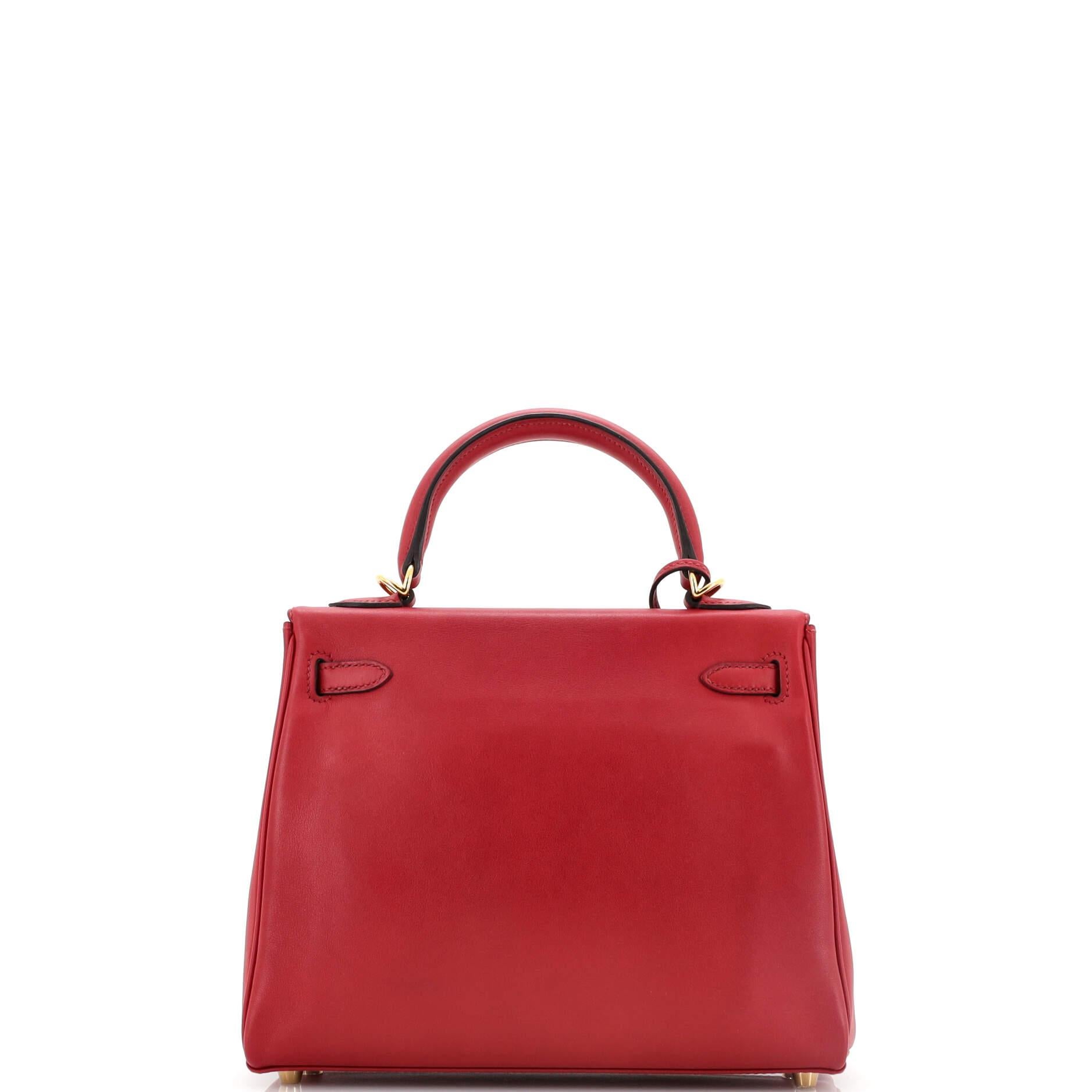 Women's Hermes Kelly Handbag Rouge Grenat Swift with Gold Hardware 25