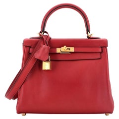 Hermes Kelly Handbag Rouge Grenat Swift with Gold Hardware 25