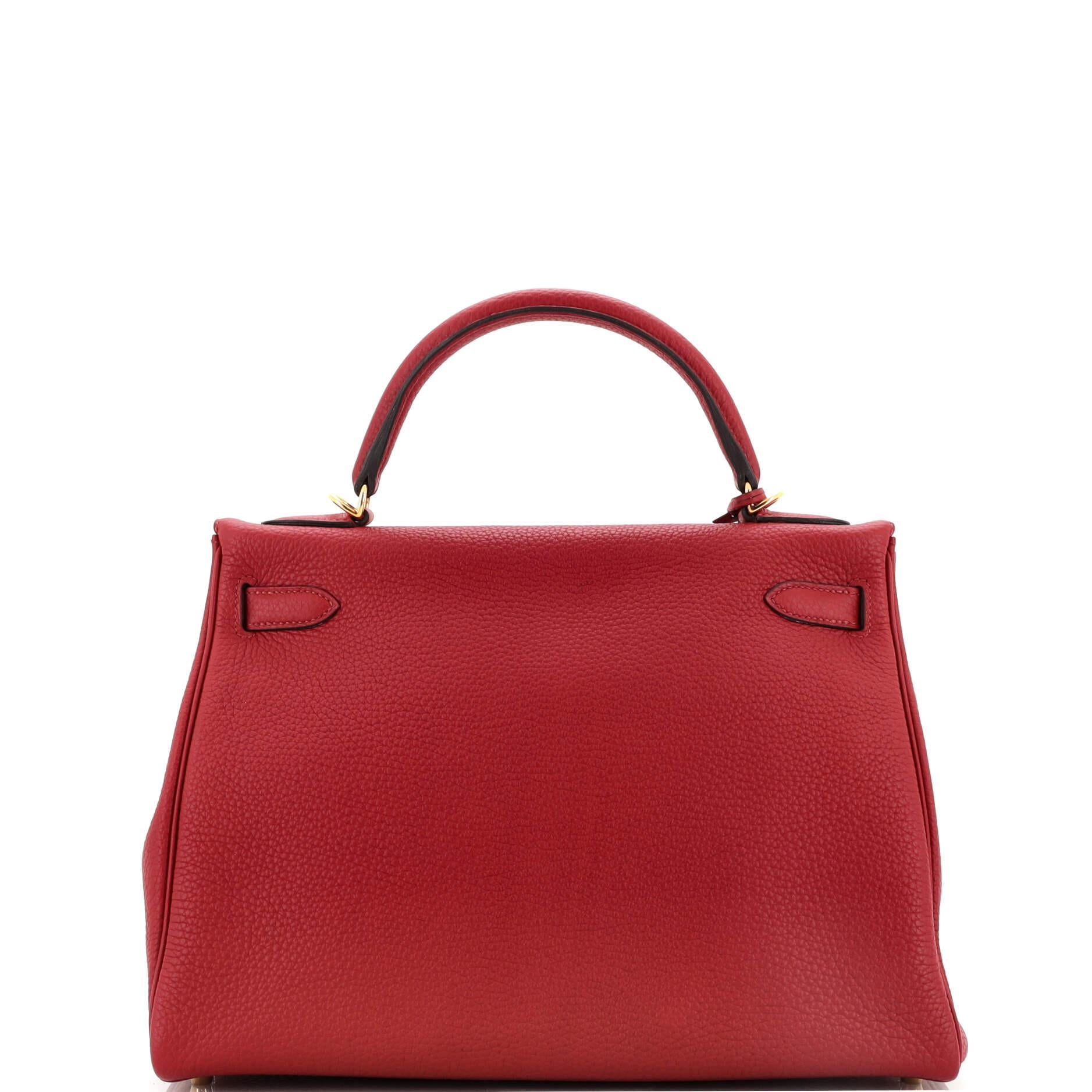Hermes Kelly Handbag Rouge Grenat Togo with Gold Hardware 32 In Good Condition In NY, NY
