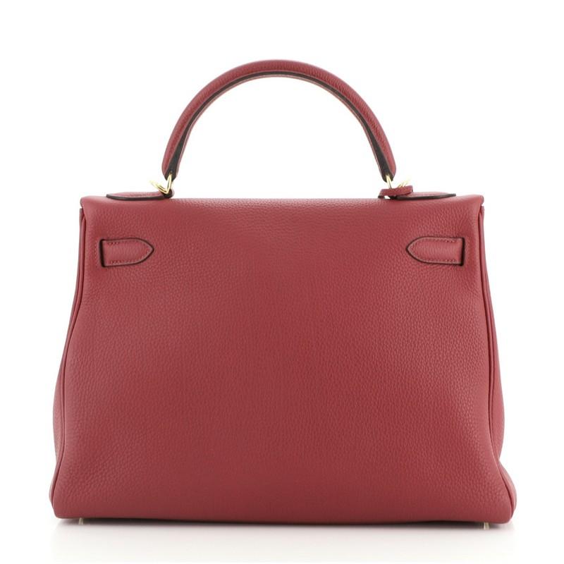 Hermes Kelly Handbag Rouge Grenat Togo with Gold Hardware 32 In Good Condition In NY, NY