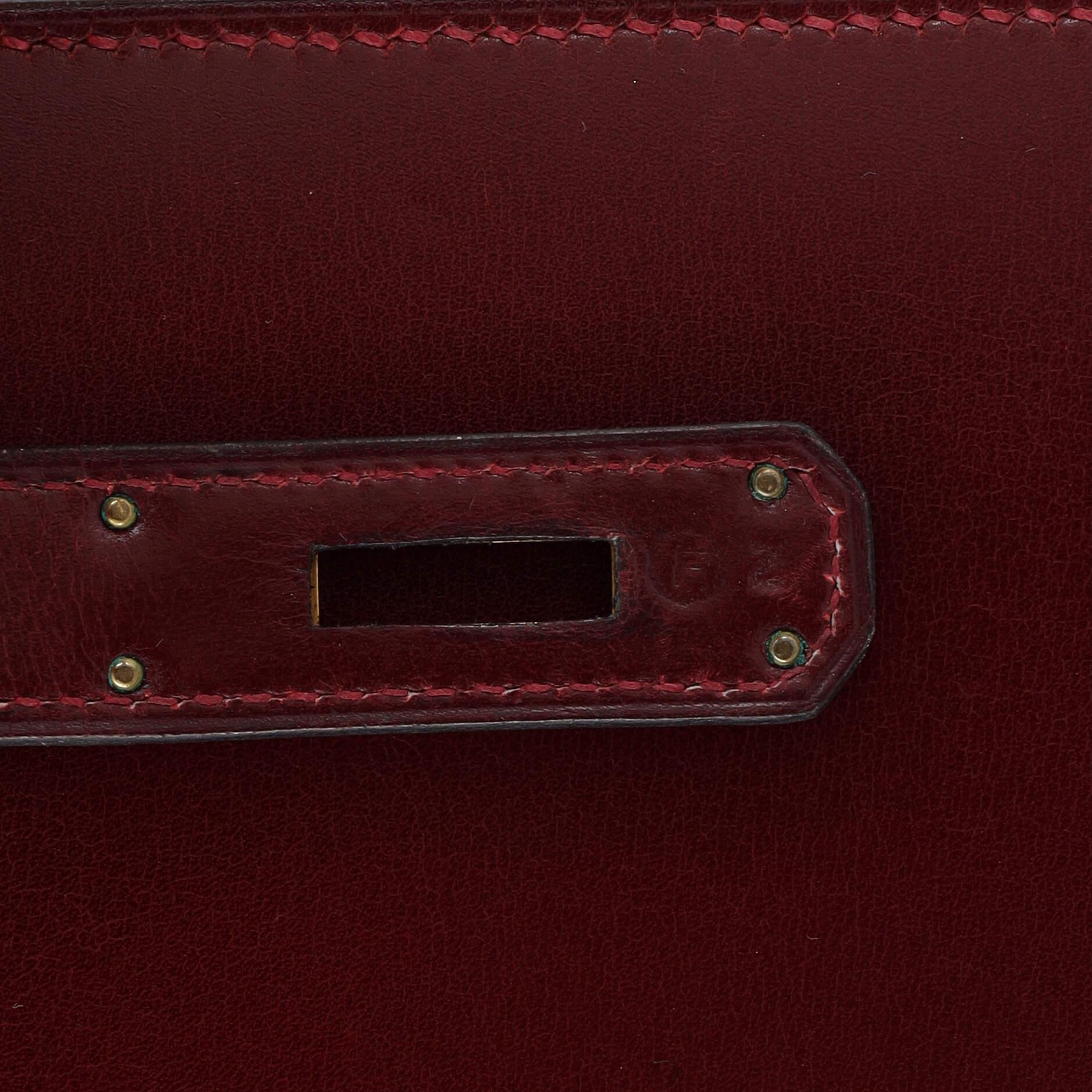 Hermes Kelly Handbag Rouge H Box Calf with Gold Hardware 28 9