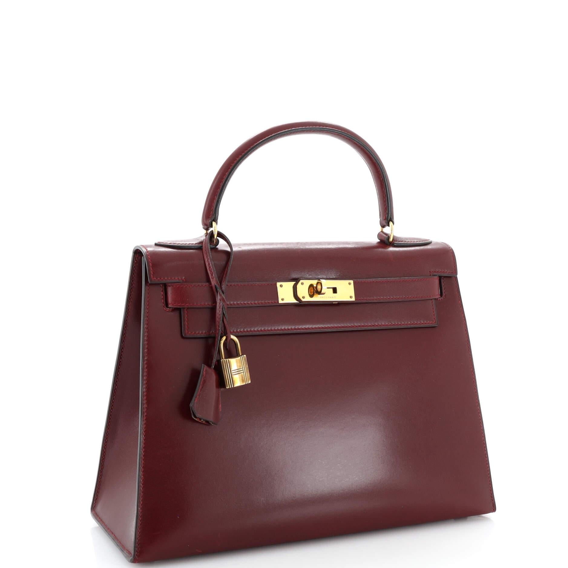 Hermes Kelly Handbag Rouge H Box Calf with Gold Hardware 28 In Good Condition In NY, NY
