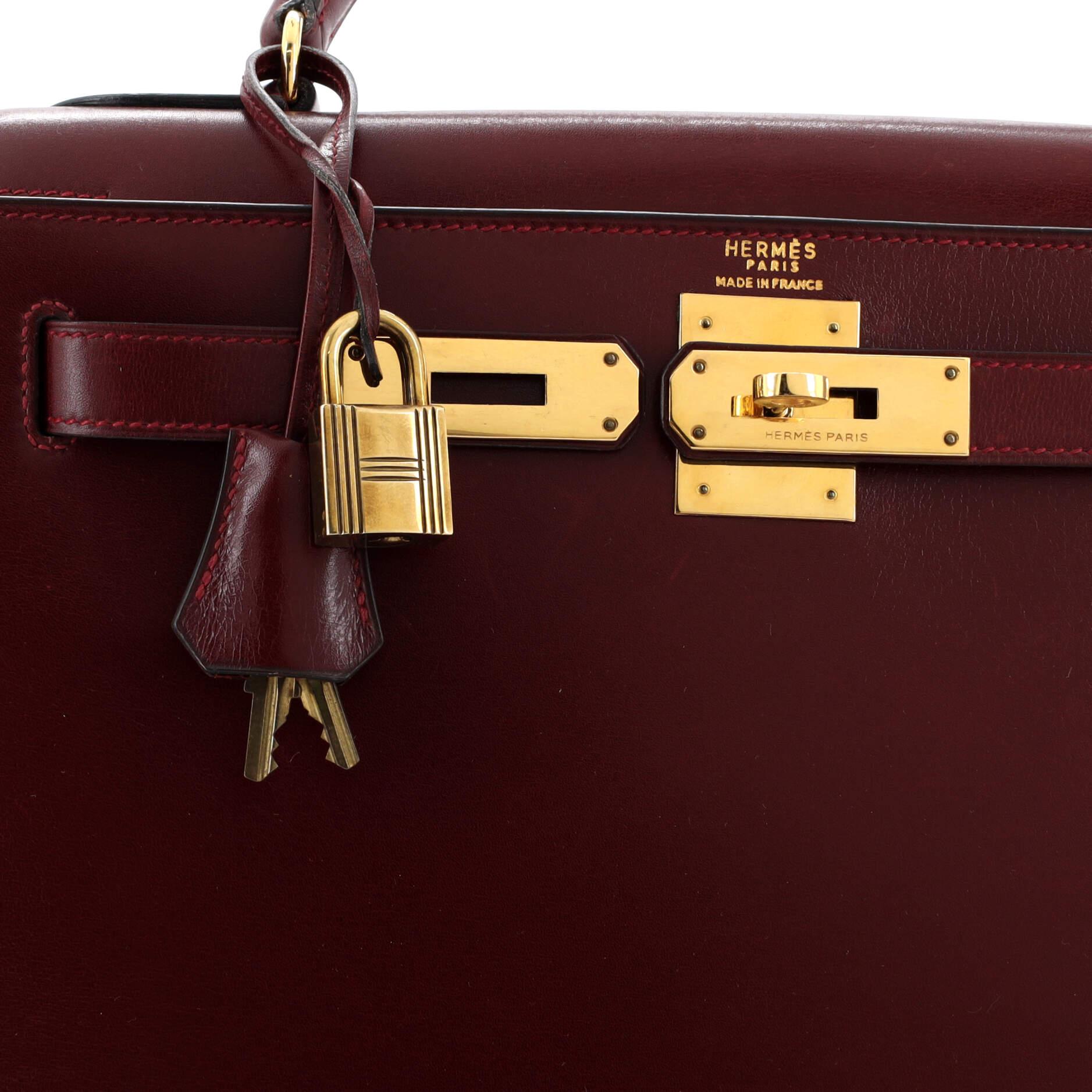Hermes Kelly Handbag Rouge H Box Calf with Gold Hardware 28 3