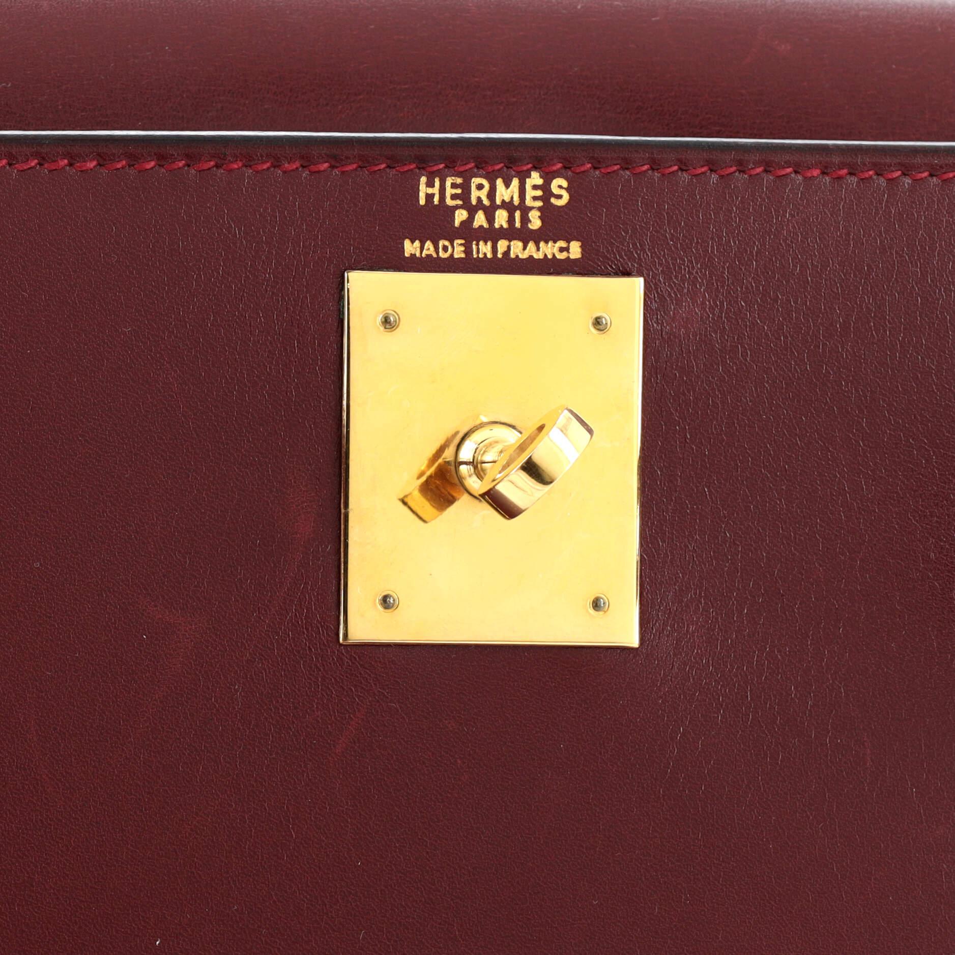 Hermes Kelly Handbag Rouge H Box Calf with Gold Hardware 28 4
