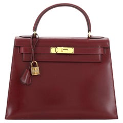Hermes Kelly Handbag Rouge H Box Calf with Gold Hardware 28