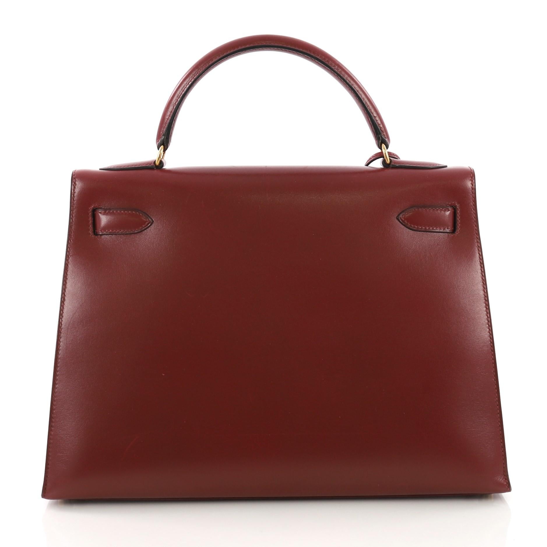  Hermes Kelly Handbag Rouge H Box Calf with Gold Hardware 32 In Good Condition In NY, NY