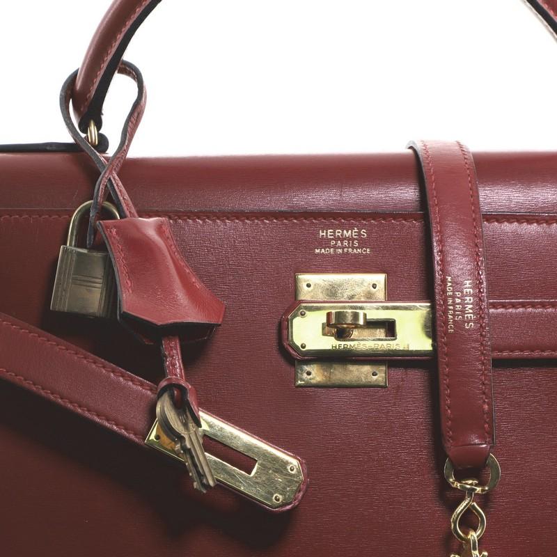 Brown  Hermes  Kelly Handbag Rouge H Box Calf with Gold Hardware 32