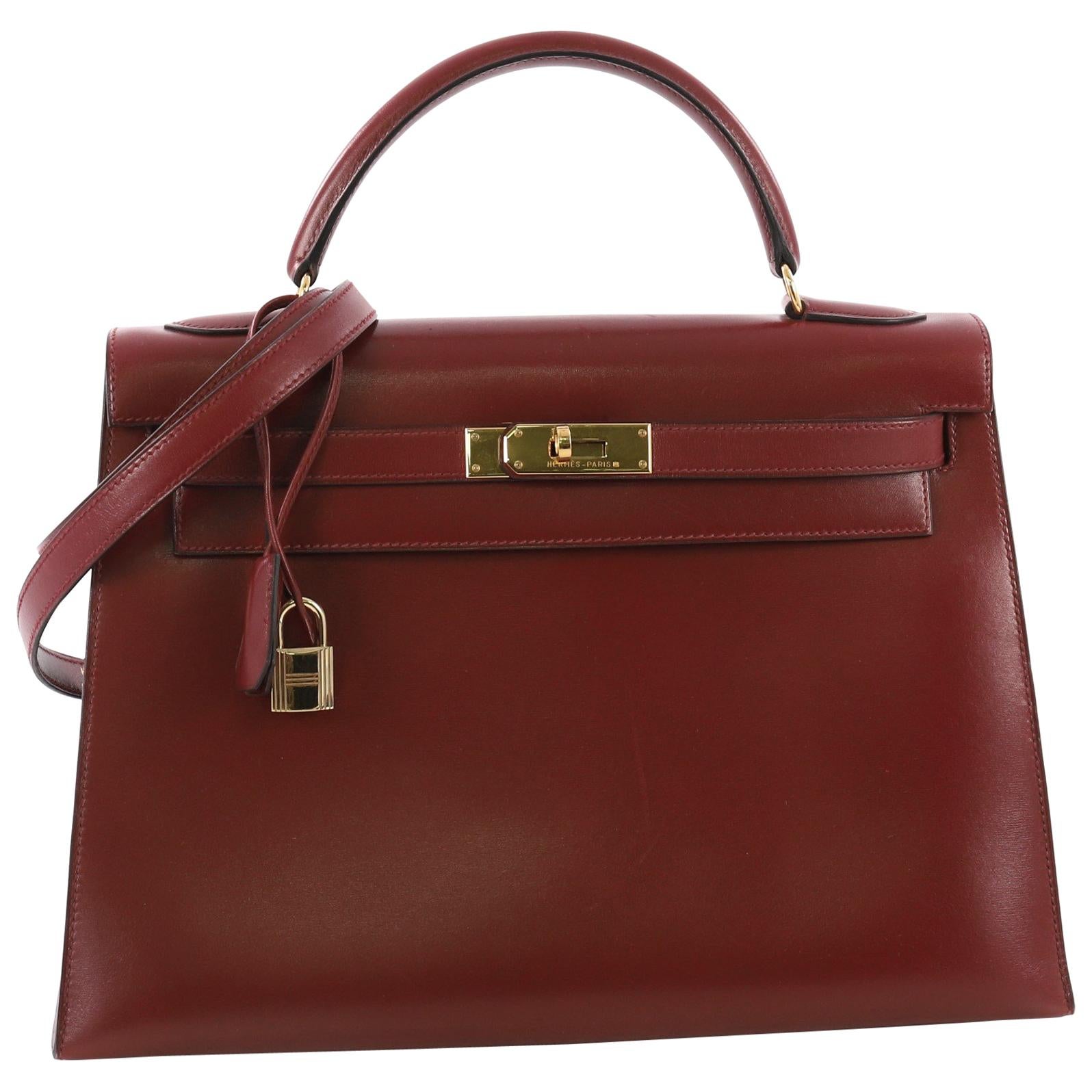  Hermes Kelly Handbag Rouge H Box Calf with Gold Hardware 32