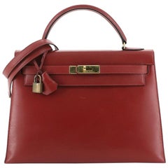  Hermes  Kelly Handbag Rouge H Box Calf with Gold Hardware 32