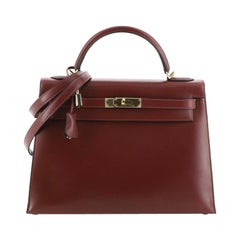 Hermes Kelly Handbag Rouge H Box Calf with Gold Hardware 32