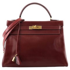 Hermes Kelly Handbag Rouge H Box Calf with Gold Hardware 32