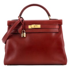 Hermes Kelly Handbag Rouge H Box Calf with Gold Hardware 32