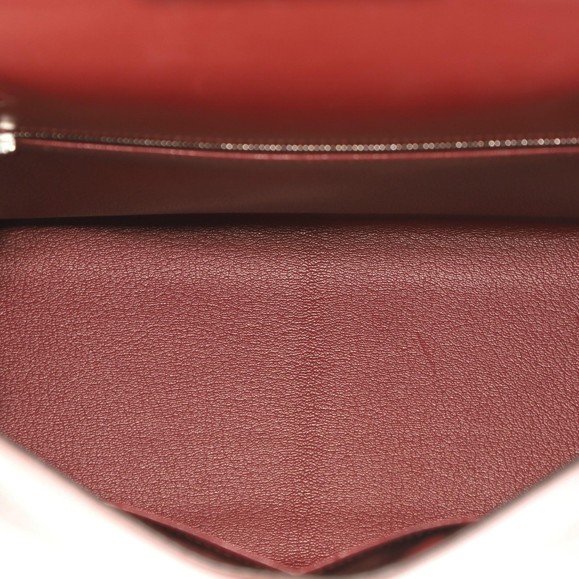 Hermes Kelly Handbag Rouge H Box Calf with Palladium Hardware 28 3