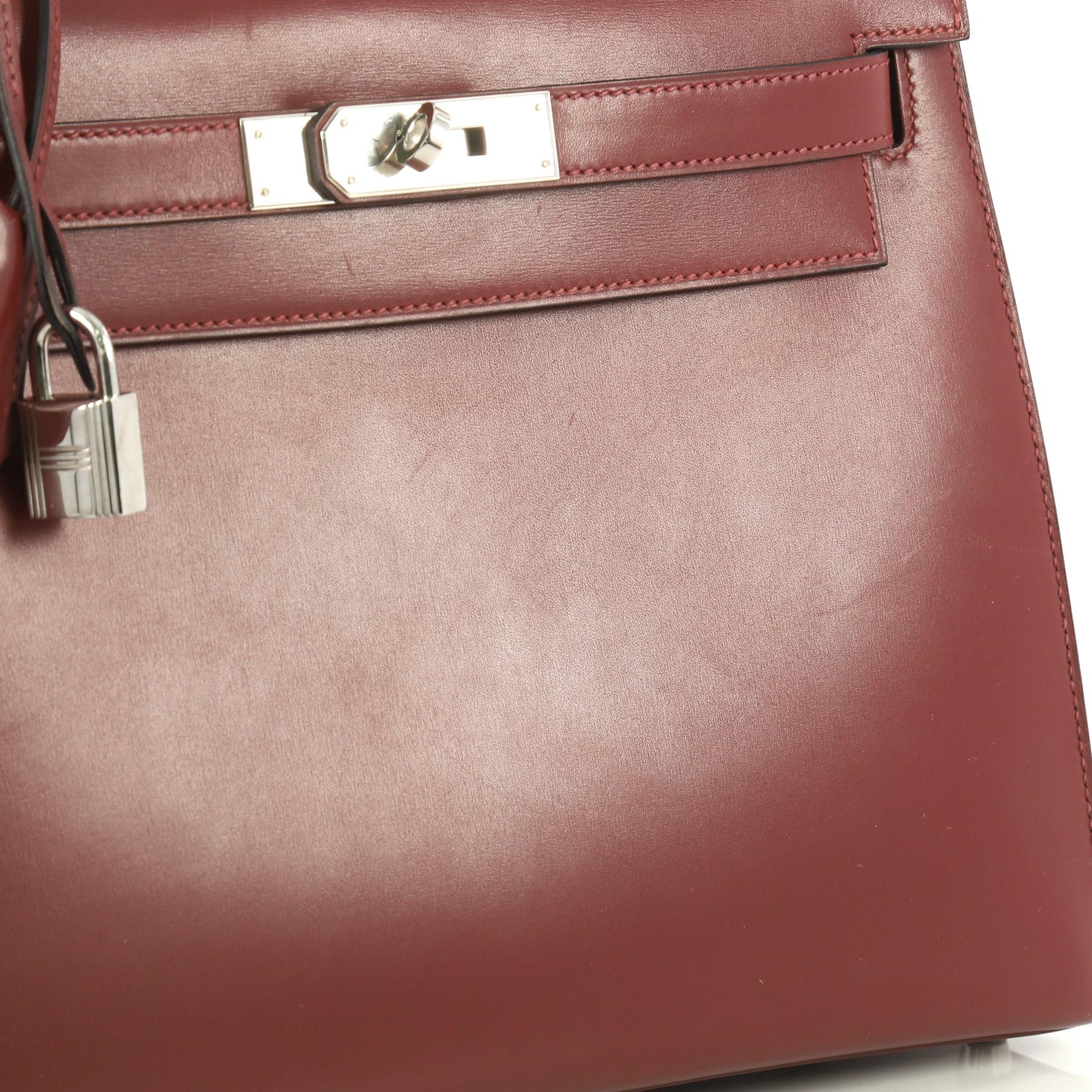 Hermes Kelly Handbag Rouge H Box Calf with Palladium Hardware 28 In Good Condition In NY, NY