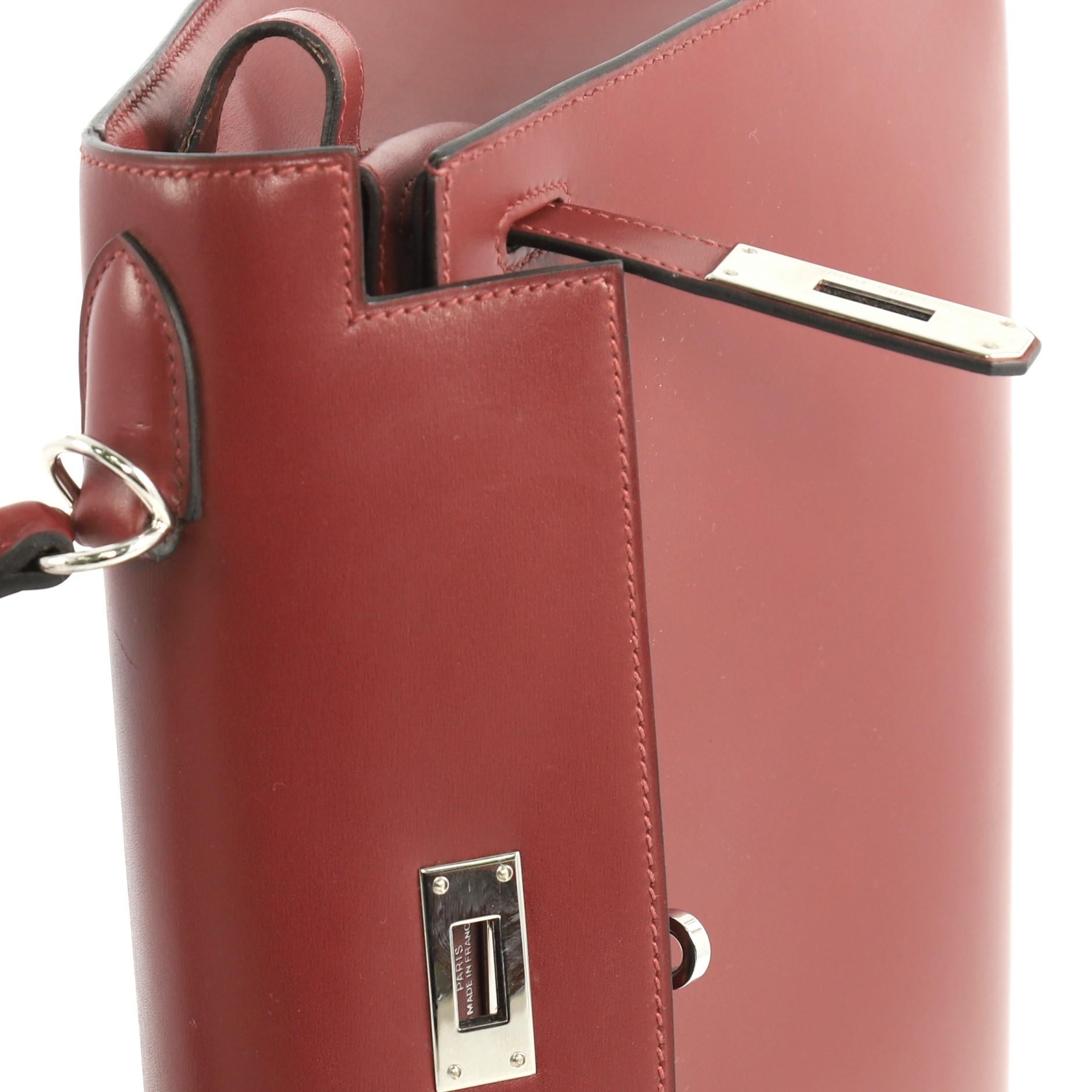 Hermes Kelly Handbag Rouge H Box Calf with Palladium Hardware 28 1