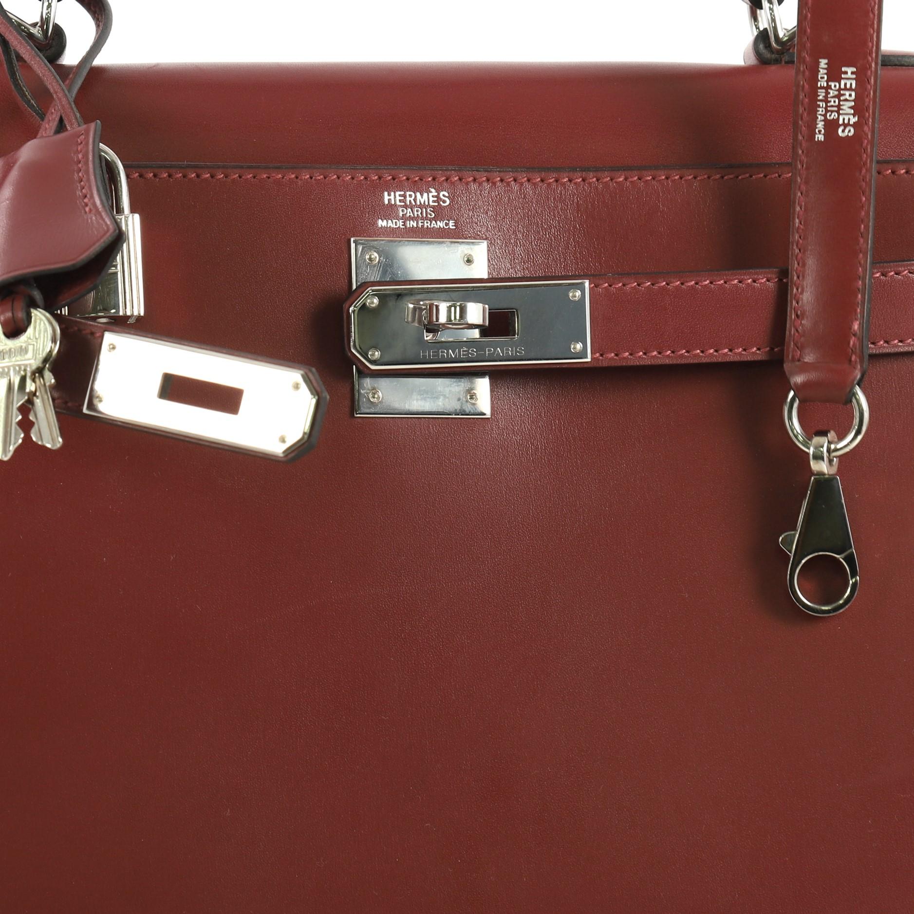 Hermes Kelly Handbag Rouge H Box Calf with Palladium Hardware 28 2