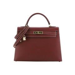 Hermes Kelly Handbag Rouge H Chamonix with Gold Hardware 32