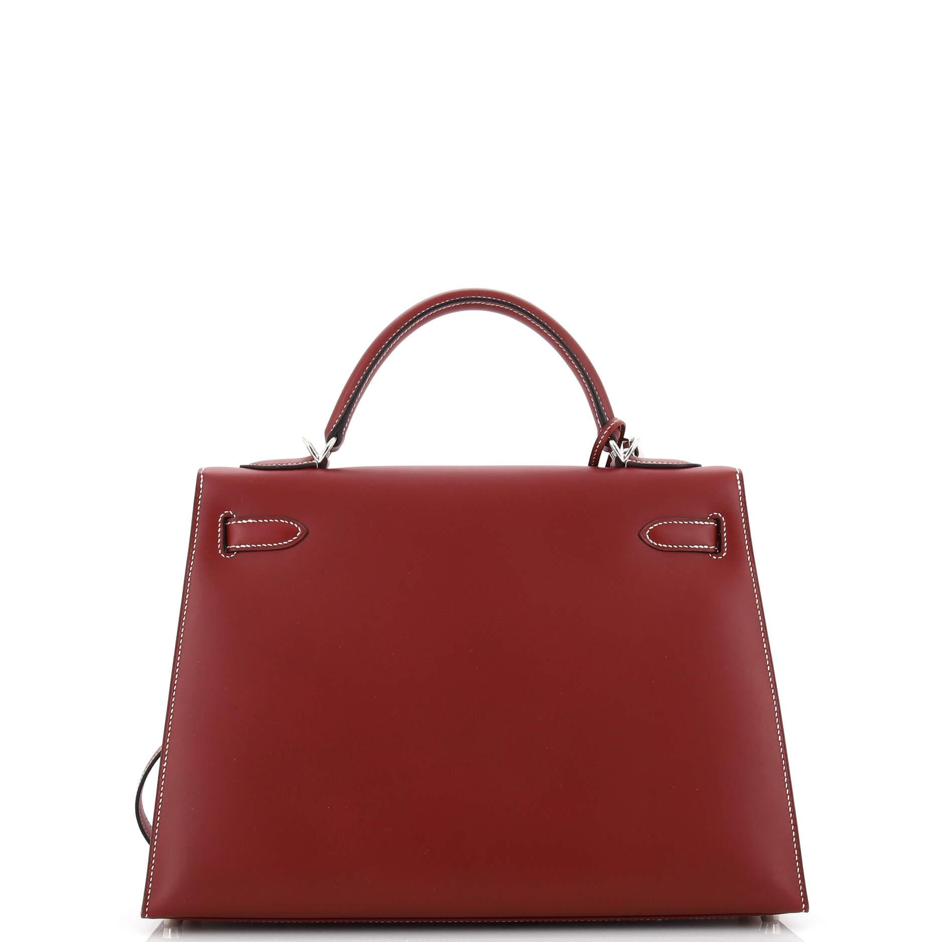 Women's or Men's Hermes Kelly Handbag Rouge H Chamonix with Palladium Hardware 32