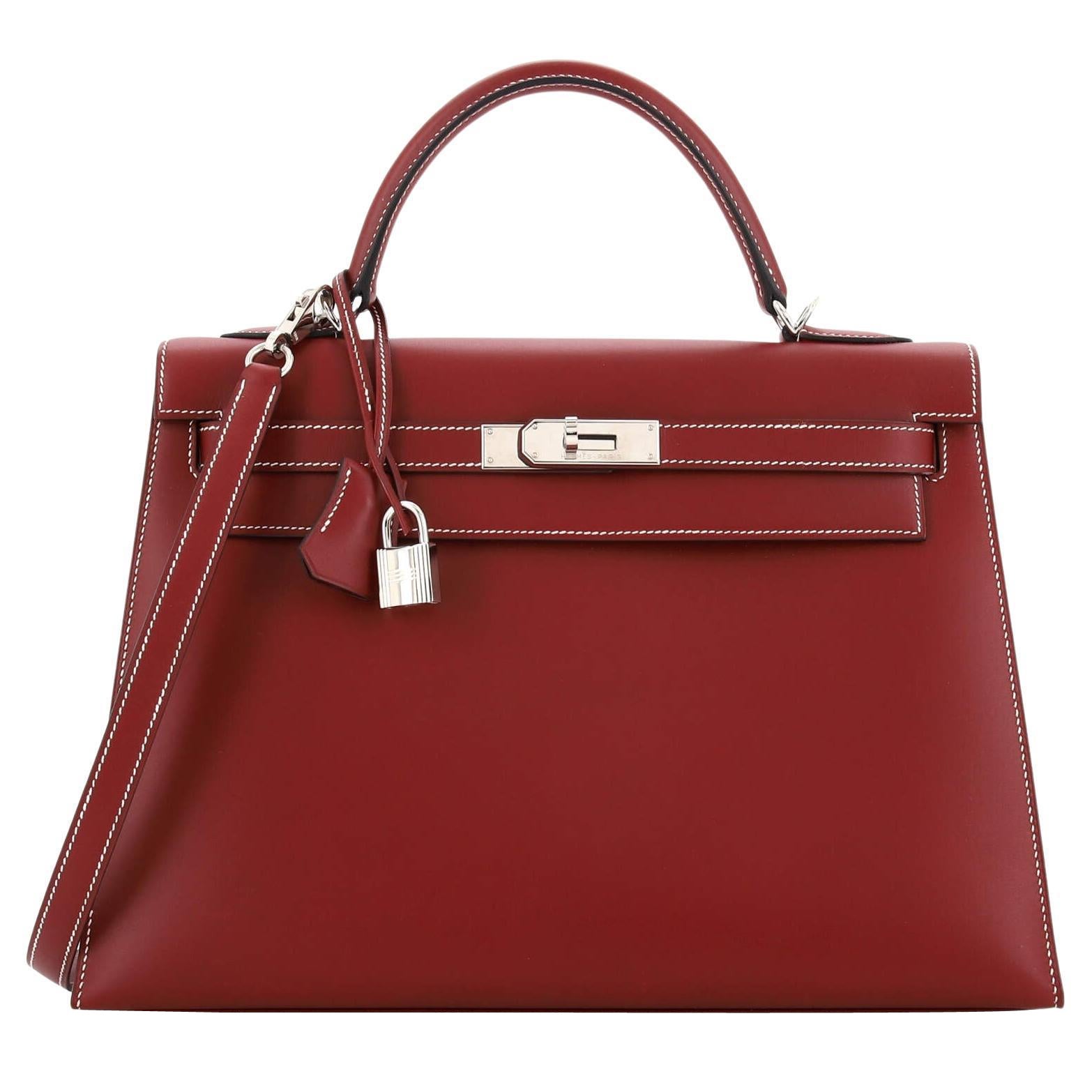 Hermes Kelly Handbag Rouge H Chamonix with Palladium Hardware 32