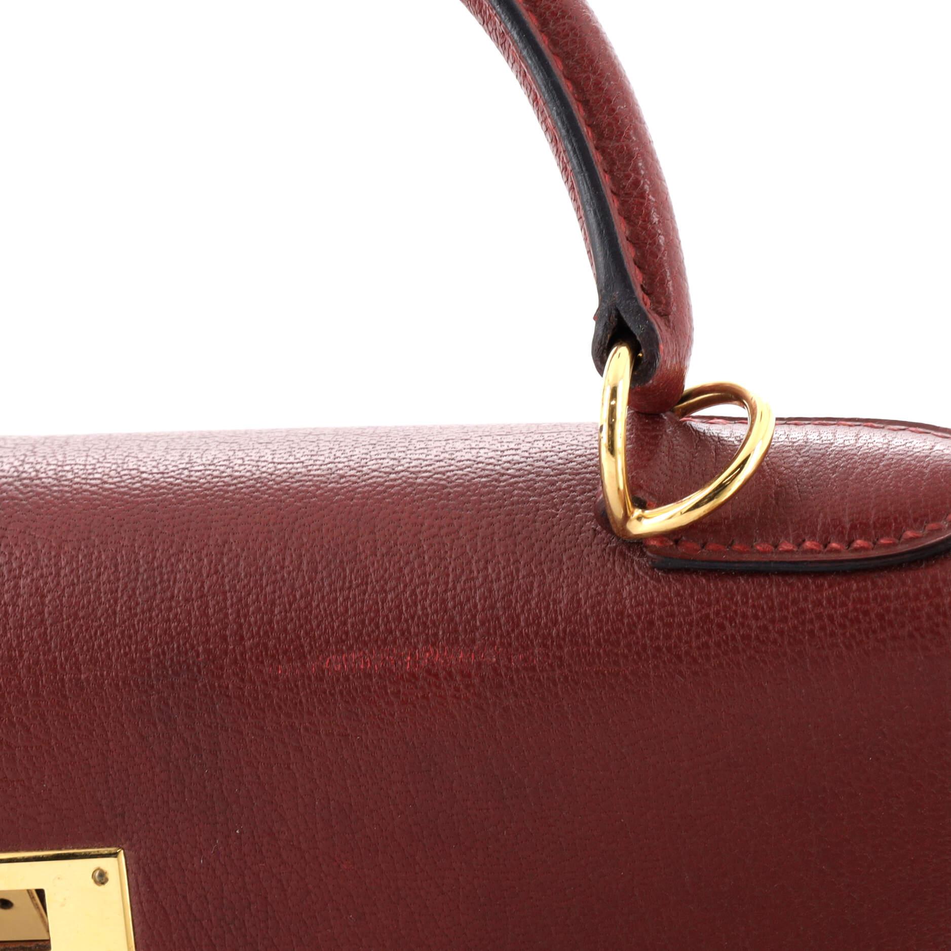 Hermes Kelly Handbag Rouge H Chevre de Coromandel with Gold Hardware 32 5