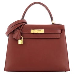 Hermes Kelly Handbag Rouge H Sombrero with Gold Hardware 28
