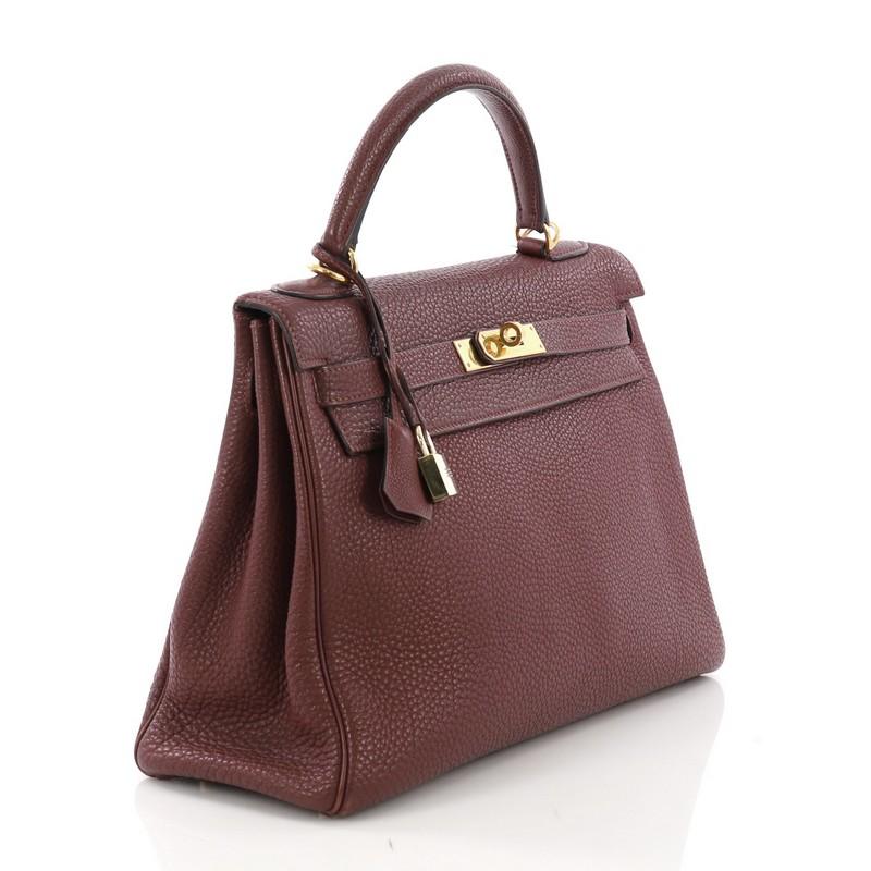 Brown Hermes Kelly Handbag Rouge H Togo with Gold Hardware 32