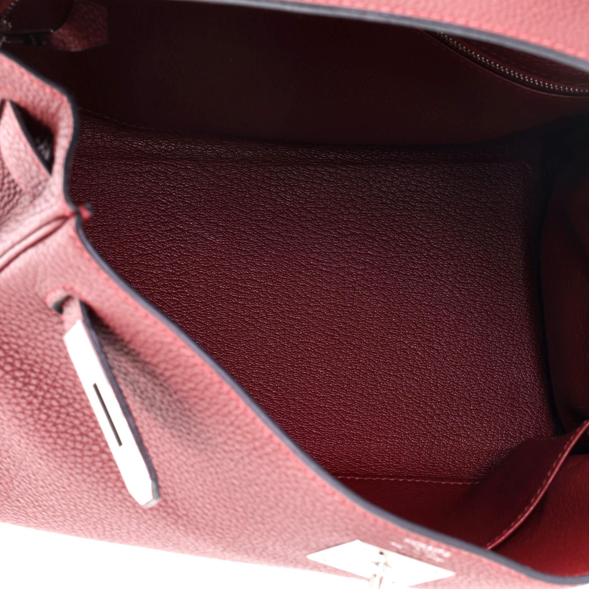 Brown Hermes Kelly Handbag Rouge H Togo with Palladium Hardware 28 For Sale