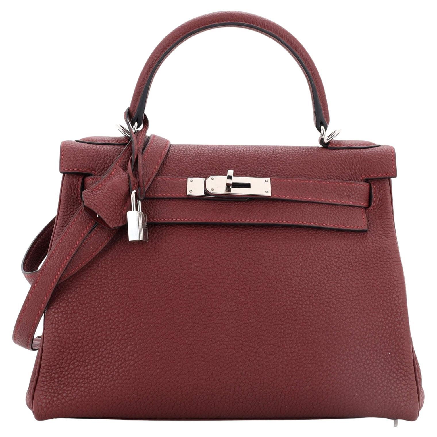 Hermes Kelly Handbag Rouge H Togo with Palladium Hardware 28 For Sale