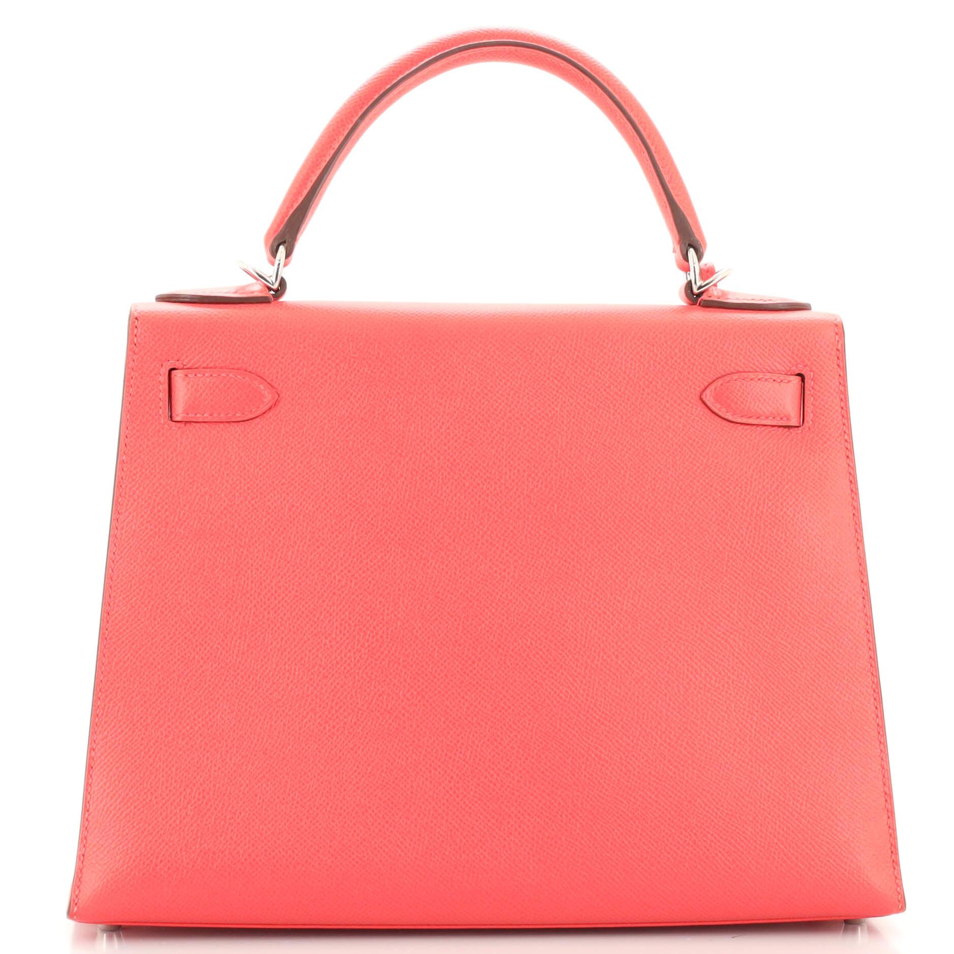Hermes Kelly Handbag Rouge Pivoine Epsom with Palladium Hardware 28 In Good Condition In NY, NY