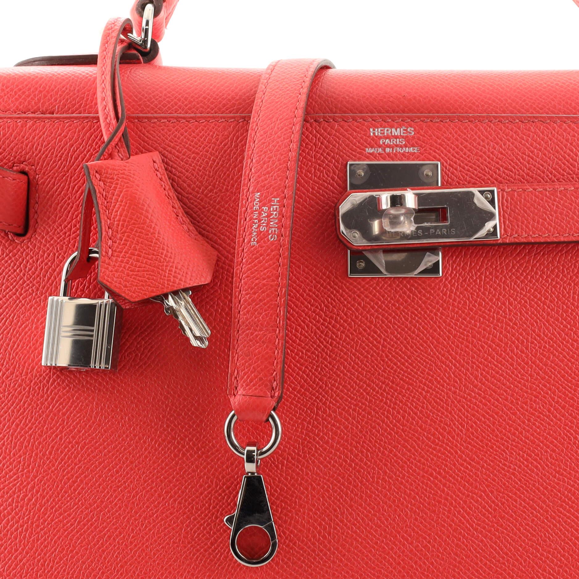 Hermes Kelly Handbag Rouge Pivoine Epsom with Palladium Hardware 28 2