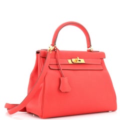 Hermes Kelly Handbag Rouge Pivoine Togo with Gold Hardware 28