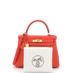Hermes Kelly Handbag Rouge Tomate Clemence with Gold Hardware 28