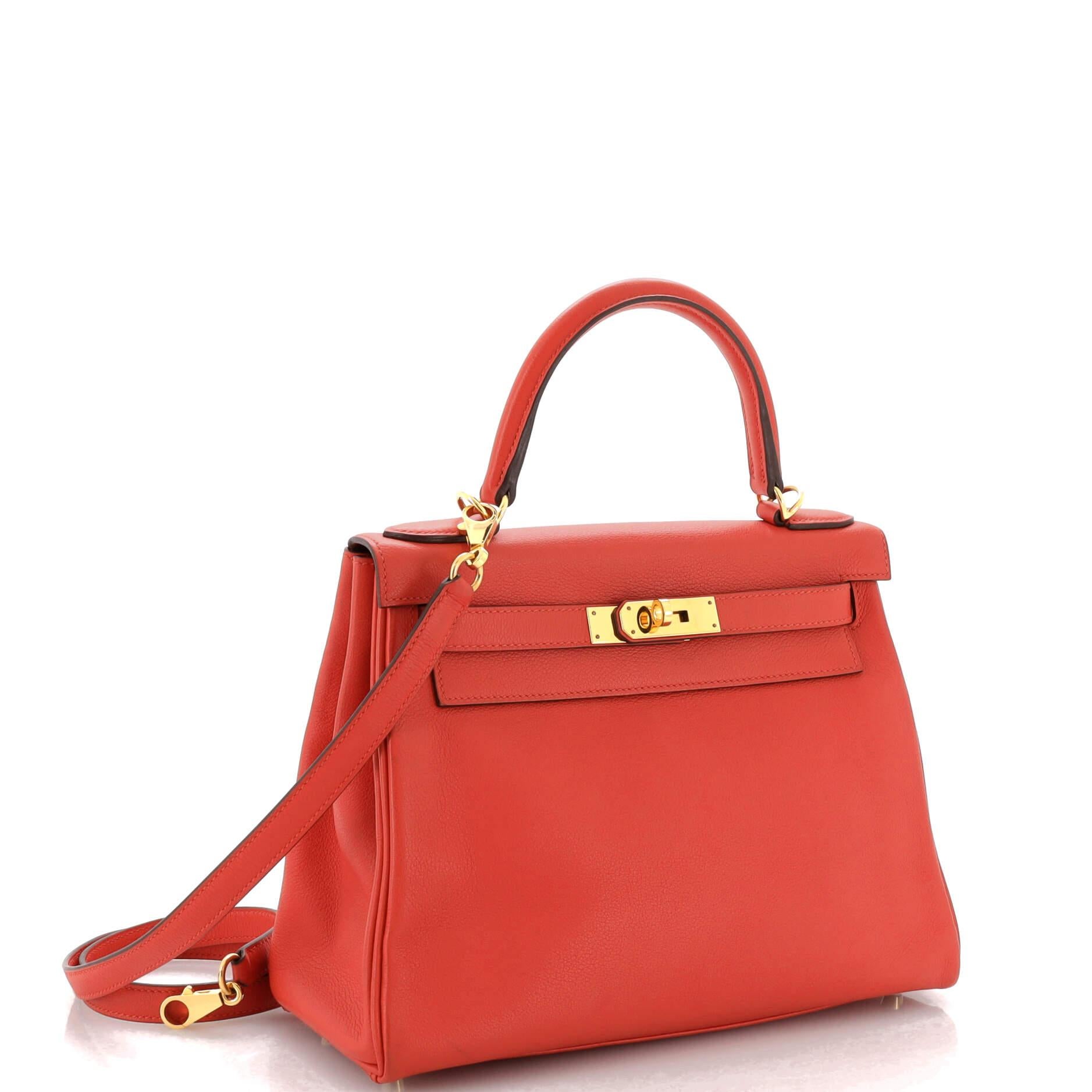 Hermes Kelly Handbag Rouge Tomate Evercolor with Gold Hardware 28 In Good Condition In NY, NY