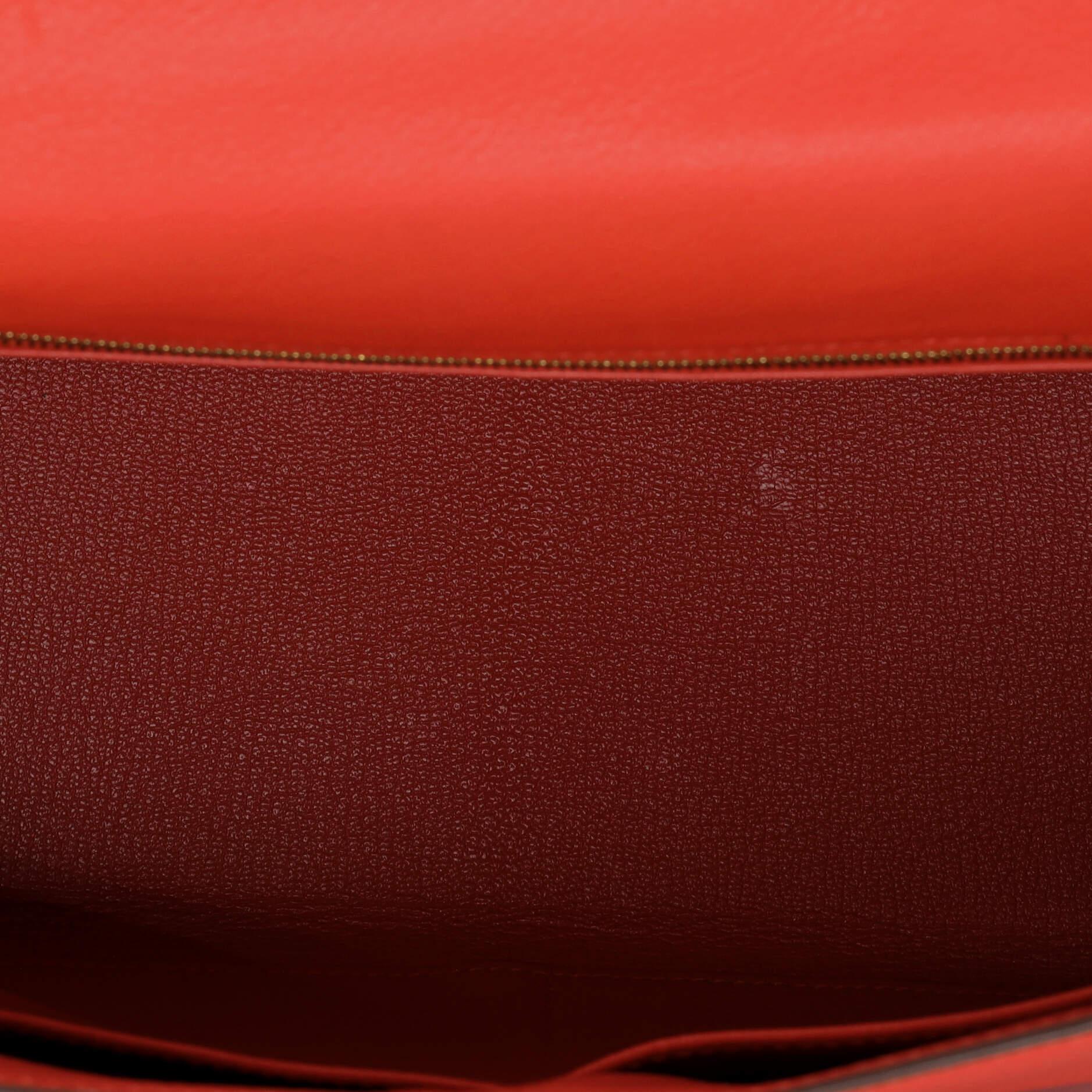 Hermes Kelly Handbag Rouge Tomate Evercolor with Gold Hardware 28 2