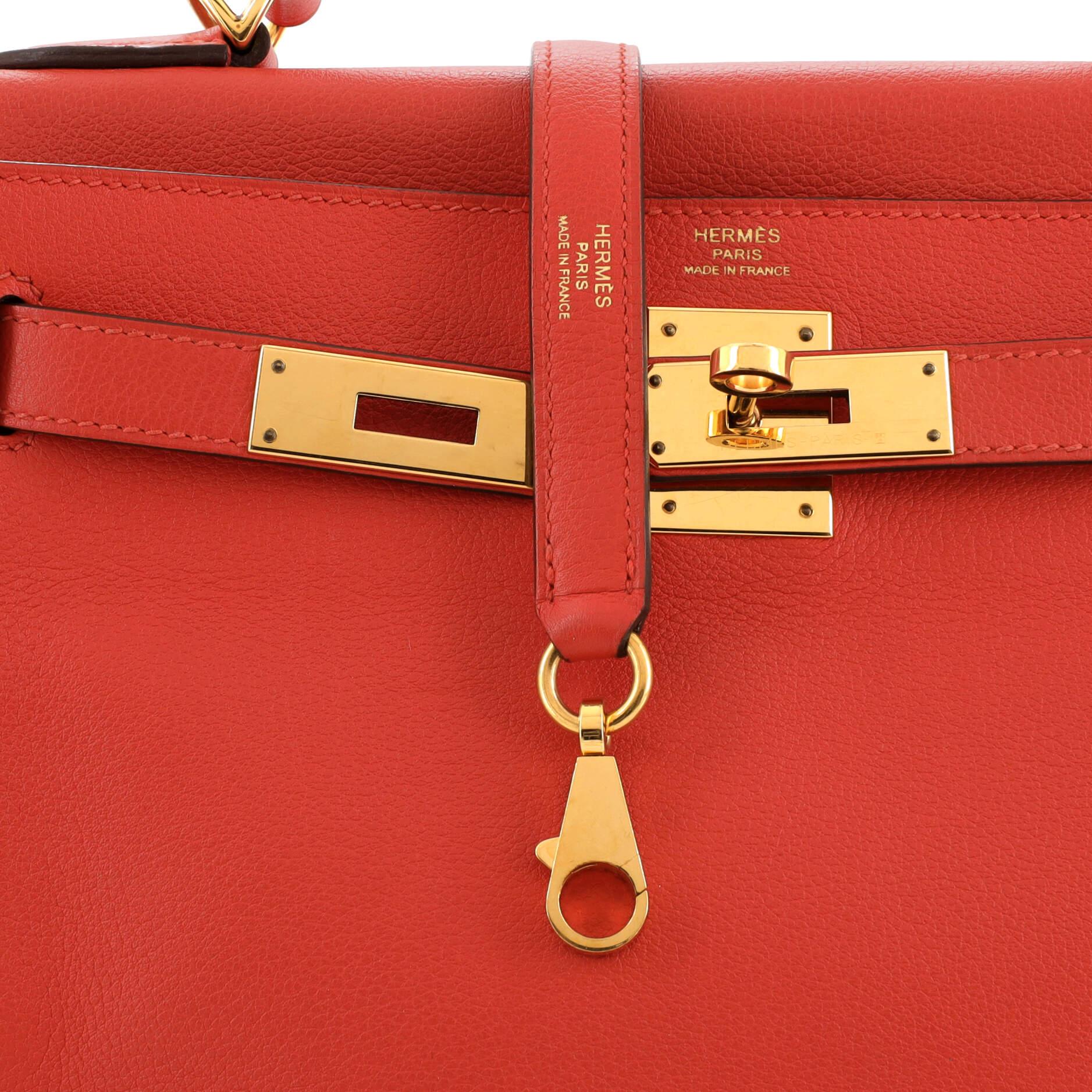 Hermes Kelly Handbag Rouge Tomate Evercolor with Gold Hardware 28 3