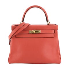 Hermes Kelly Handbag Rouge Tomate Evercolor with Gold Hardware 28